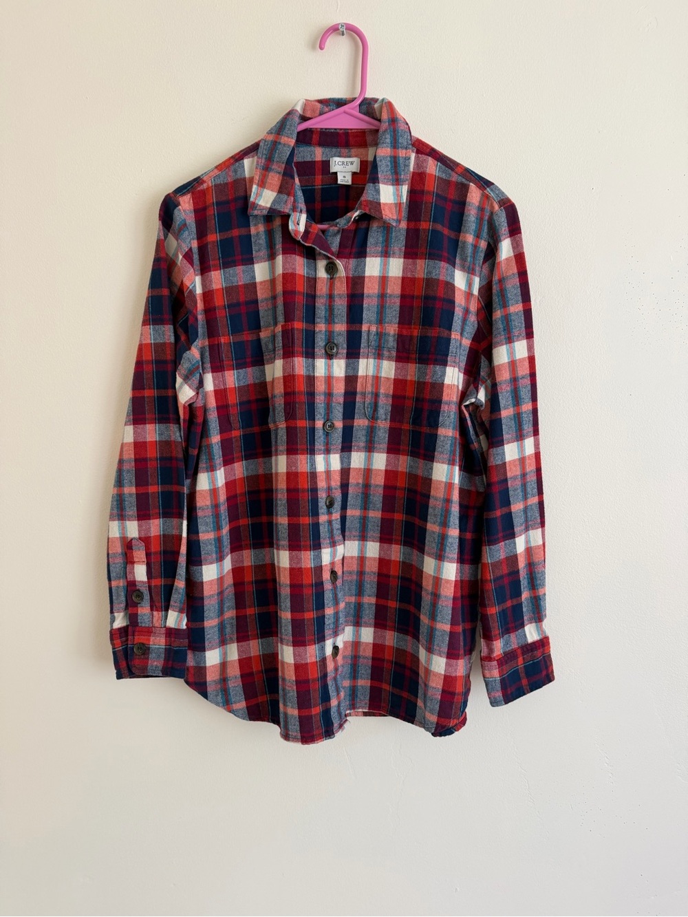 J. Crew Red Navy Plaid Flannel Button Down Shirt Size S 100% cotton